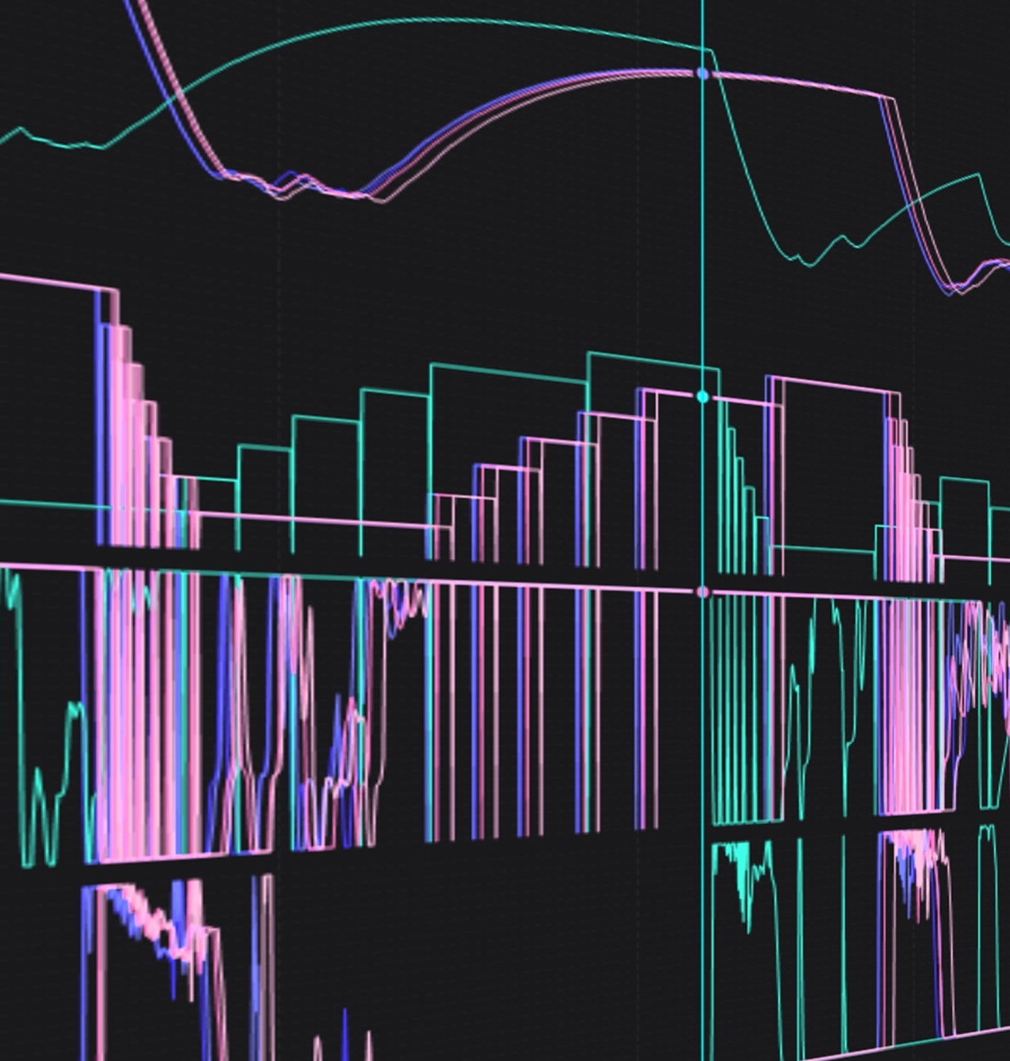 Grafik zeigt bunte Linienverläufe zur Rundenanalyse von Racing Unleashed auf schwarzem Hintergrund.